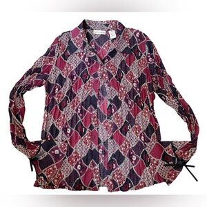 Apostrophe Vintage 90s Hippie Eclectic Witchy Floral Plisse Button Up Top